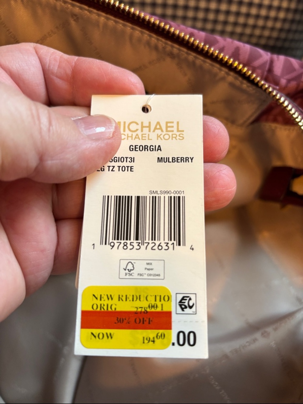 Michael Kors Wine MK Signature Tote with Gold Chain Straps - Picture 12 of 13